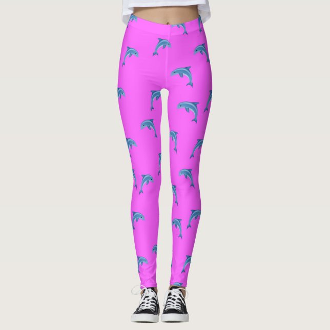 Leggings Dauphins bleus sur rose, thème animal, dessin anim (Devant)
