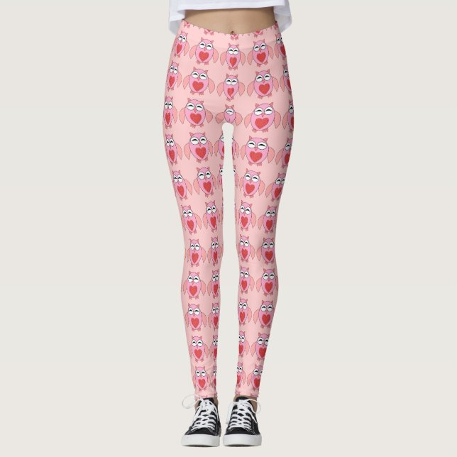 Leggings de Chouette Coeur Rose (Devant)