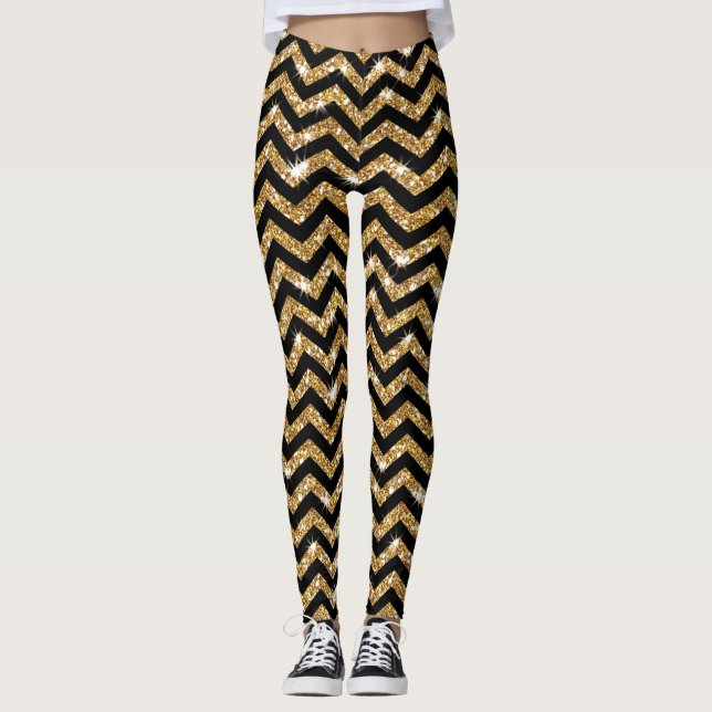 Leggings de conception Chevron noir et or (Devant)