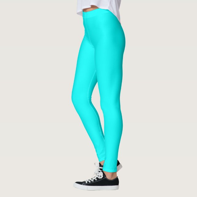Leggings de couleur solide cyan, bleu-vert, (Gauche)