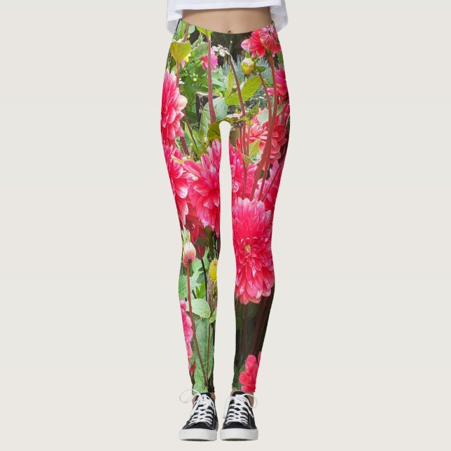 Leggings de dahlias roses profondes (Devant)