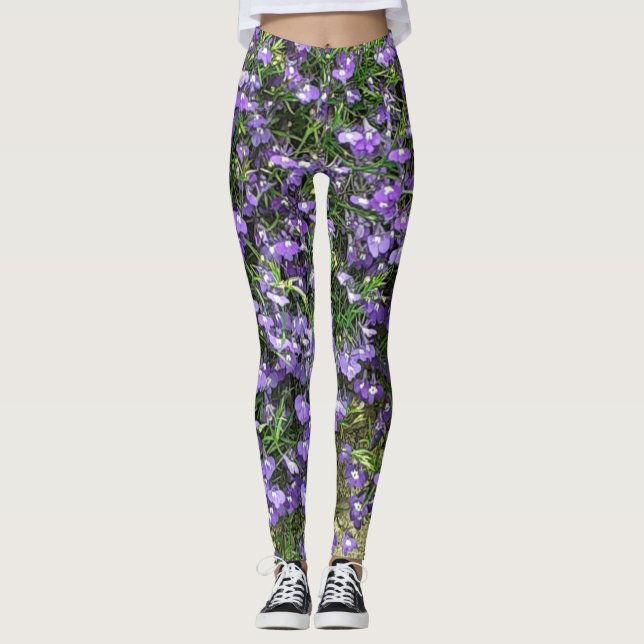 Leggings de fleurs de printemps violettes (Devant)