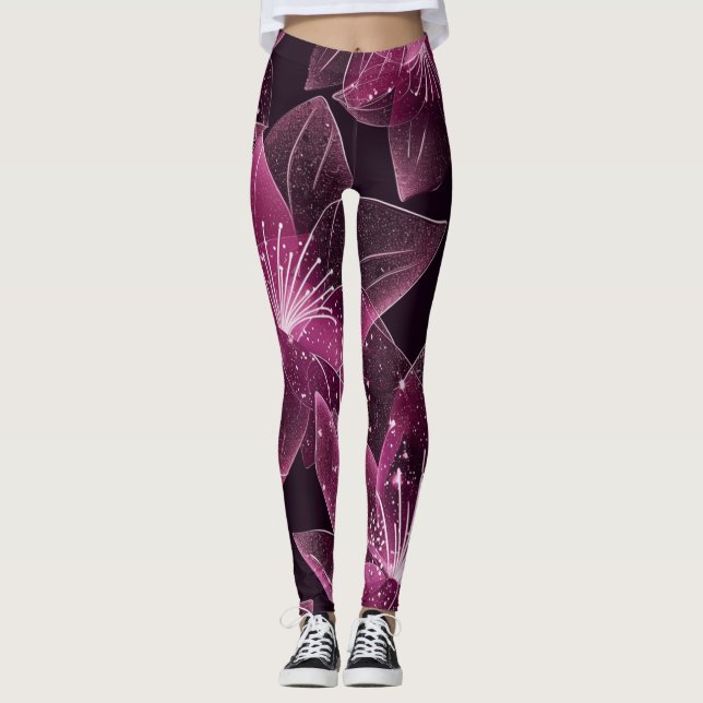 Leggings de fleurs roses et violettes (Devant)