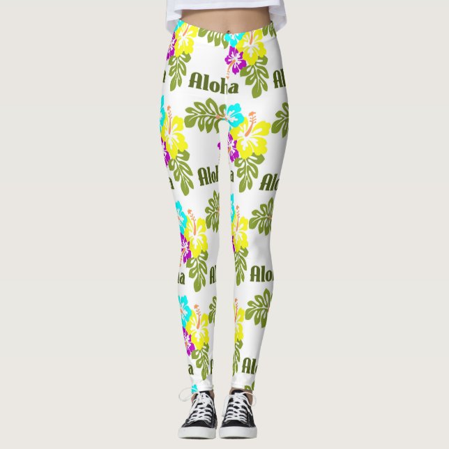 Leggings de fleurs tropicales d'Aloha (Devant)