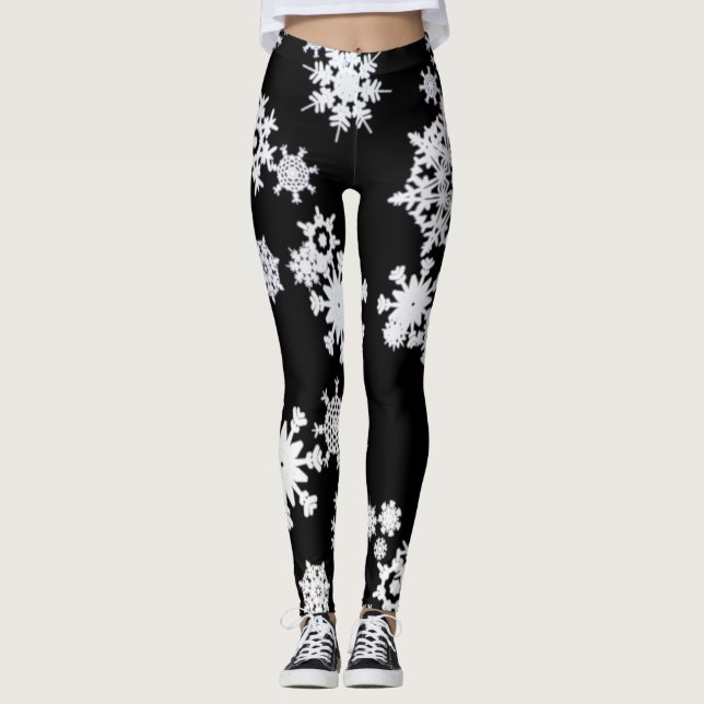 Leggings de flocon de neige noir et blanc (Devant)