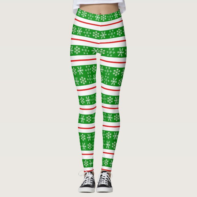 Leggings de flocon rouge et vert (Devant)