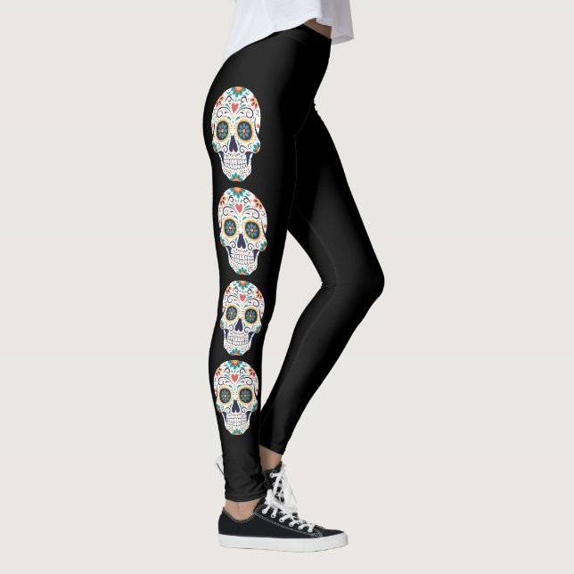 Leggings de Halloween silhouette de crâne blanc Co (Droite)