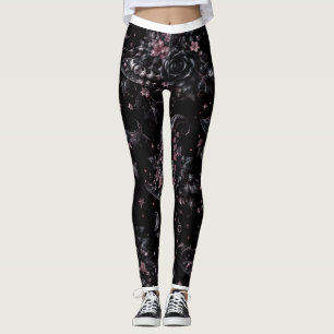 Leggings de Halloween sorcière botanique rose
