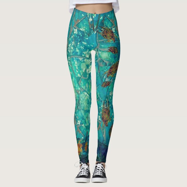 Leggings de la mer de mosaïque nageant avec des to (Devant)
