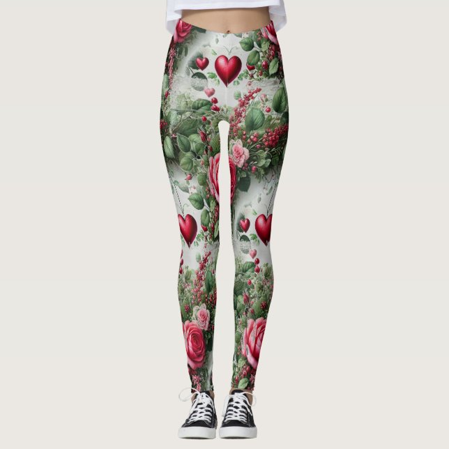 Leggings de la Saint-Valentin Cœurs et Roses (Devant)