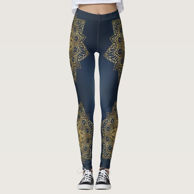 Leggings de Mandala en or bleu moderne (Devant)