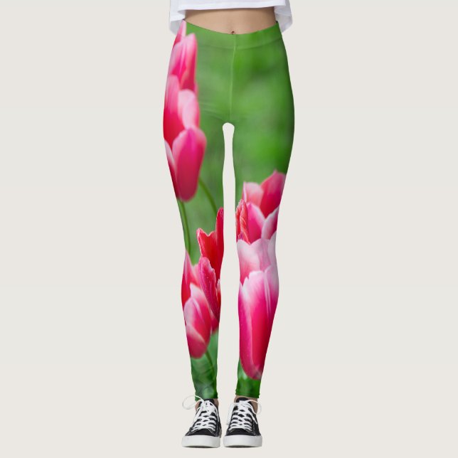 Leggings De mignonnes tulipes écarlate dans le jardin (Devant)
