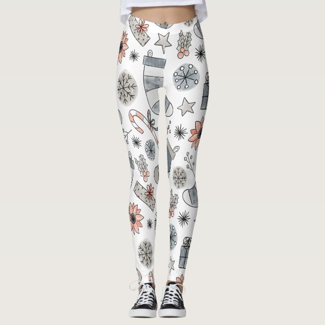 Leggings de Noël neutres avec Motif à main (Devant)