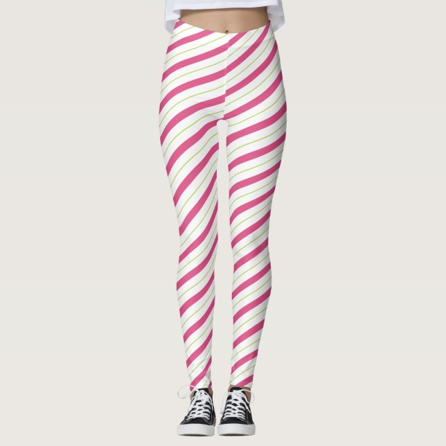 Leggings de Noël Sucre de canne rose rayures (Devant)