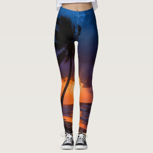 Leggings de plage au coucher orageux pour femmes