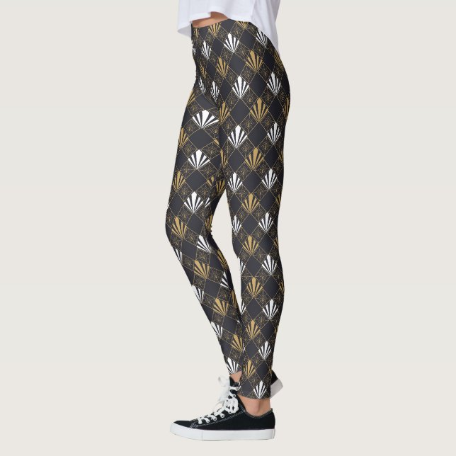 Leggings de style Art déco moderne noir, blanc et  (Gauche)