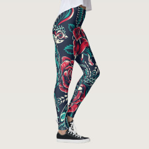 Leggings de tatouages colorés vintages