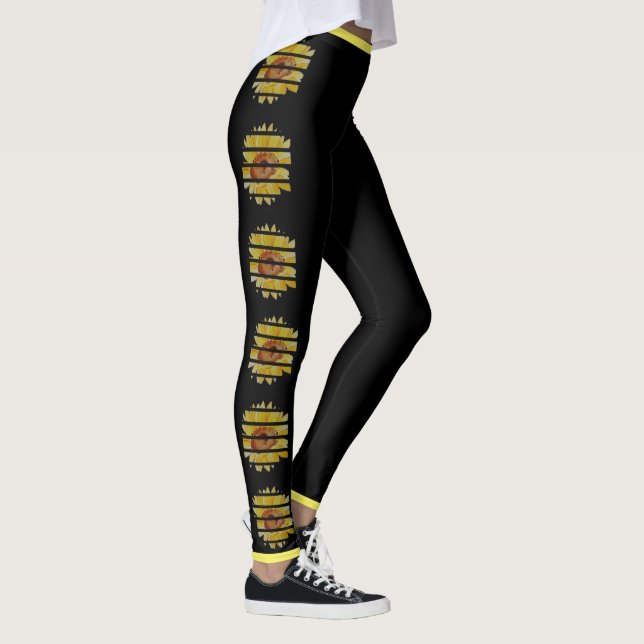 Leggings de tournesol noir avec Trim Jaune (Droite)