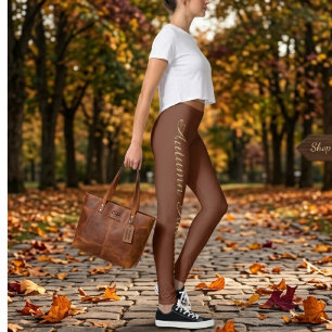 Leggings de typographie d'automne marron – Automne