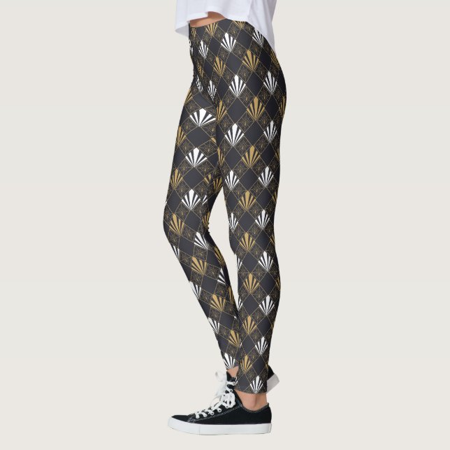Leggings De Ventilateurs Noirs, Blancs Et Or Art D (Gauche)