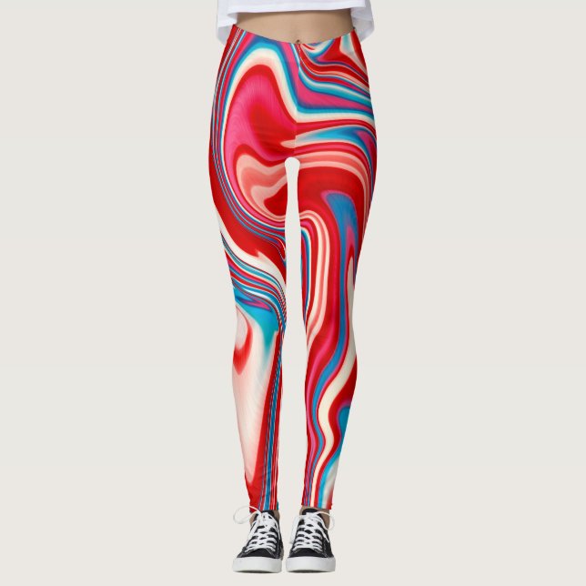 Leggings de versement de peinture rouge blanc et b (Devant)