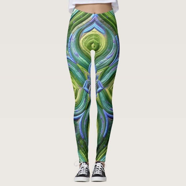 Leggings Décor bleu bleu vert doré (Devant)