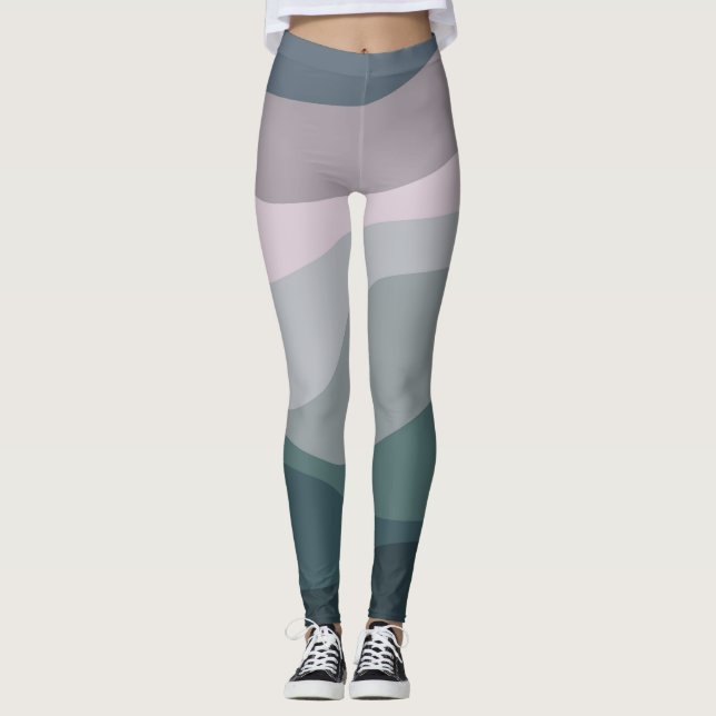Leggings Décor de vagues de style rétro violet et turquoise (Devant)