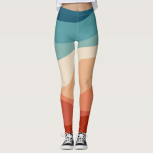 Leggings Décor des vagues de style rétro coloré