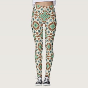 Leggings Décor kaléidoscope beige turquoise