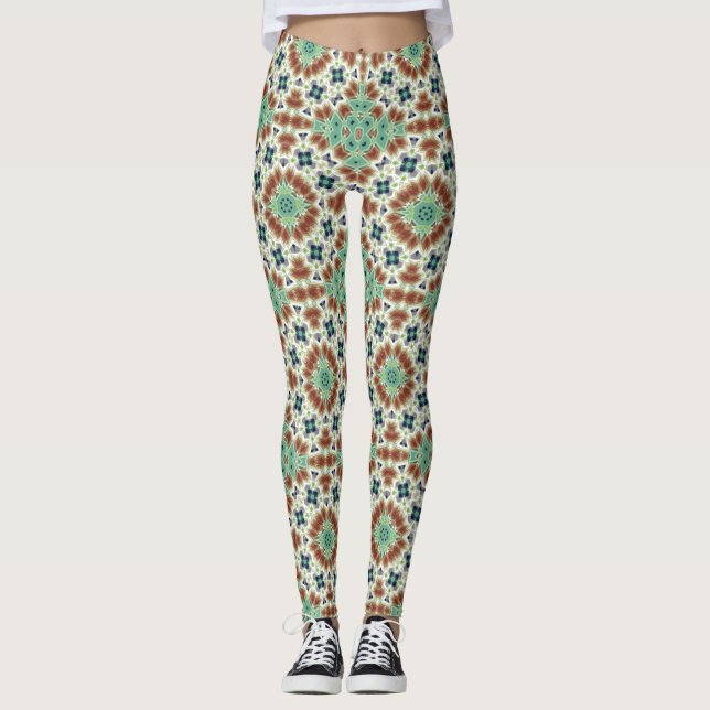 Leggings Décor kaléidoscope beige turquoise (Devant)