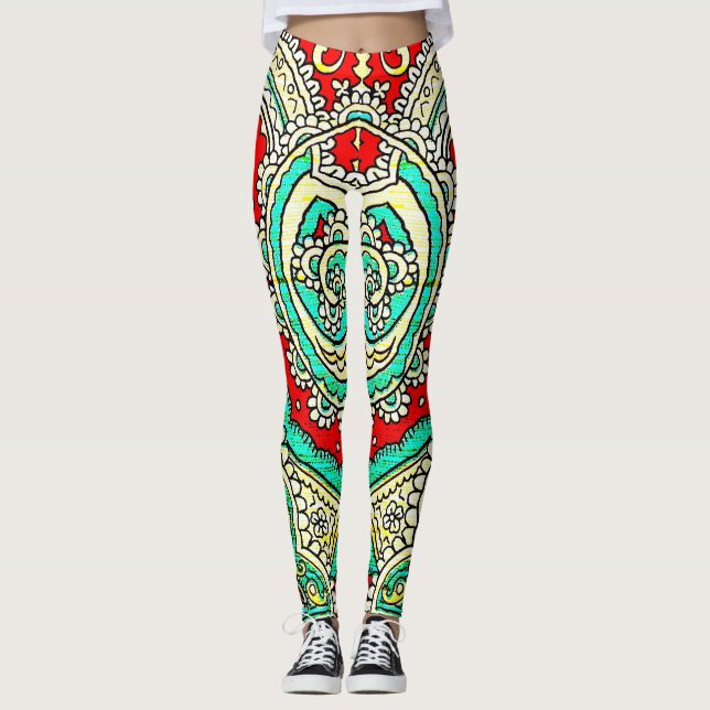 Leggings Décor néon arabesque : style années 80. (Devant)
