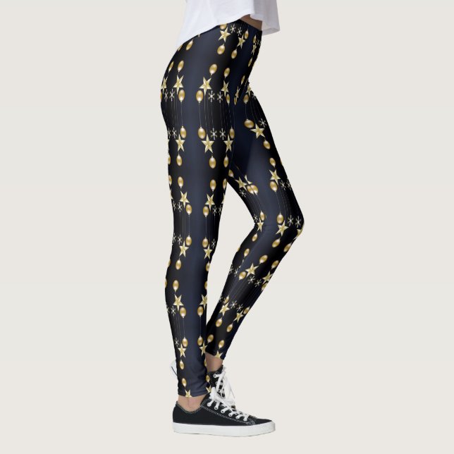 Leggings Décoration de Noël dorée Bleu marine (Droite)