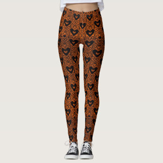 Leggings Défilement élégant et Coeurs noirs sur cuivre