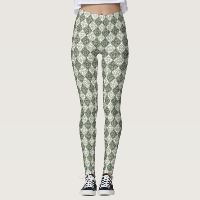 Leggings Défiler Damask Rpt Motif Vert Blanc Lt Vert (Devant)