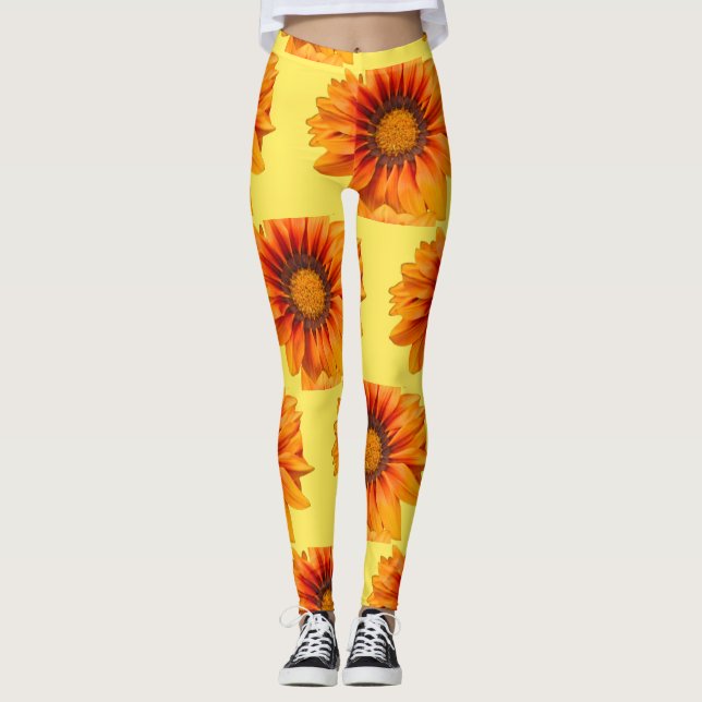 Leggings Dégradé de fleurs orange jaune vif découpé (Devant)