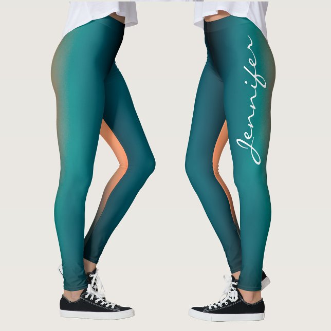 Leggings Dégradé de sarcelle foncée à orange personnalisé e (Créateur téléchargé)