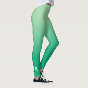 Leggings Dégradé de vert clair à vert foncé avec monogramme