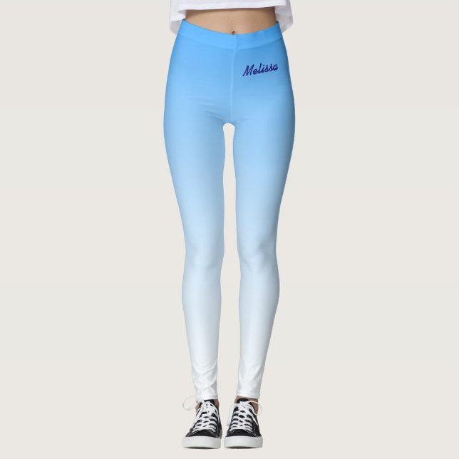 Leggings Dégradé minimal avec votre nom sur le bleu ciel (Devant)
