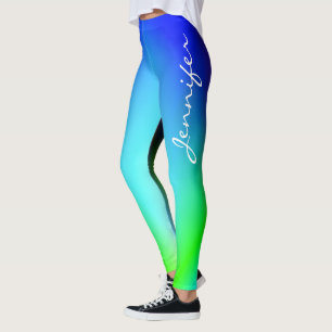 Leggings Dégradé Ombré Bleu Vert Tendance Typo Nom