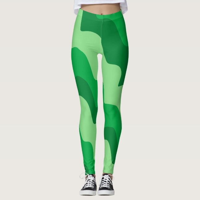 Leggings Dégradé vert ondulé des vagues océaniques (Devant)