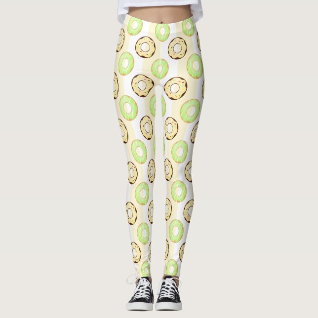Leggings Délicat Donuts Jaune Stripes Motif (Devant)