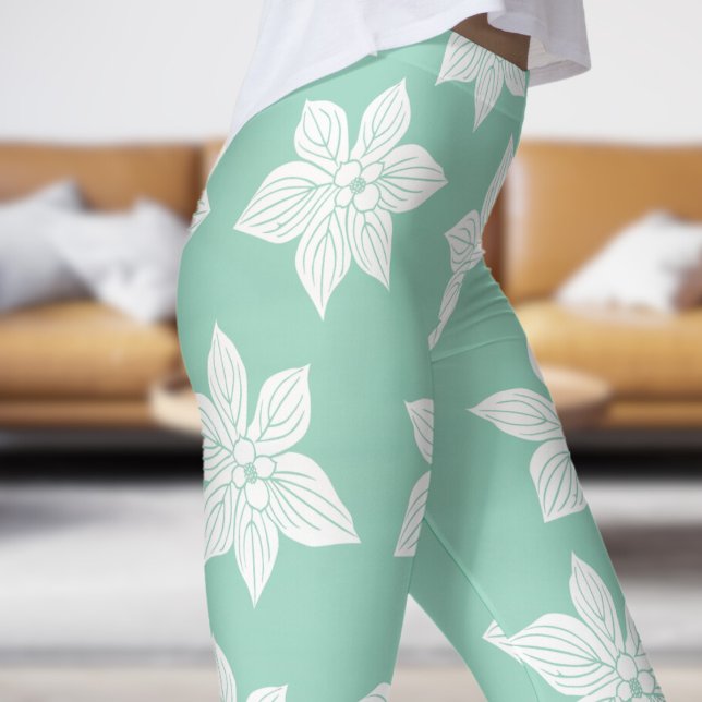 Leggings Délicat vert Turquoise fleuri Motif (Teal in Bloom)
