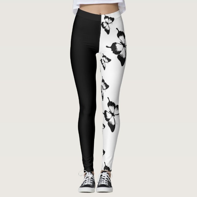 Leggings Demi-noir demi-papillon blanc (Devant)