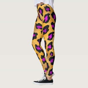 Leggings d'Empreintes de léopard noirs et violets 