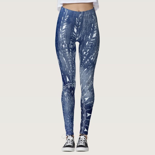 Leggings Denim Blue & White Mandala Mix Design (Devant)