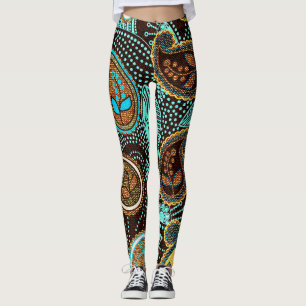 Leggings Denim Paisley : Motif de texture de Jeans sans cou