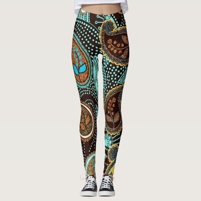 Leggings Denim Paisley : Motif de texture de Jeans sans cou (Devant)
