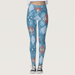 Leggings Dénim patchwork, patchwork, textile, motif bleu