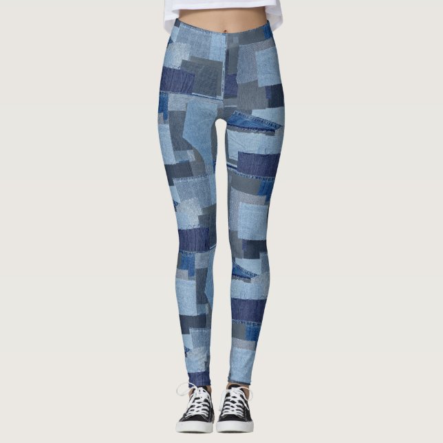 Leggings Denim Shibori de patchwork de blue-jean de Boro (Devant)