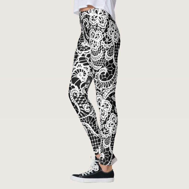 Leggings Dentelle blanche en noir (Gauche)